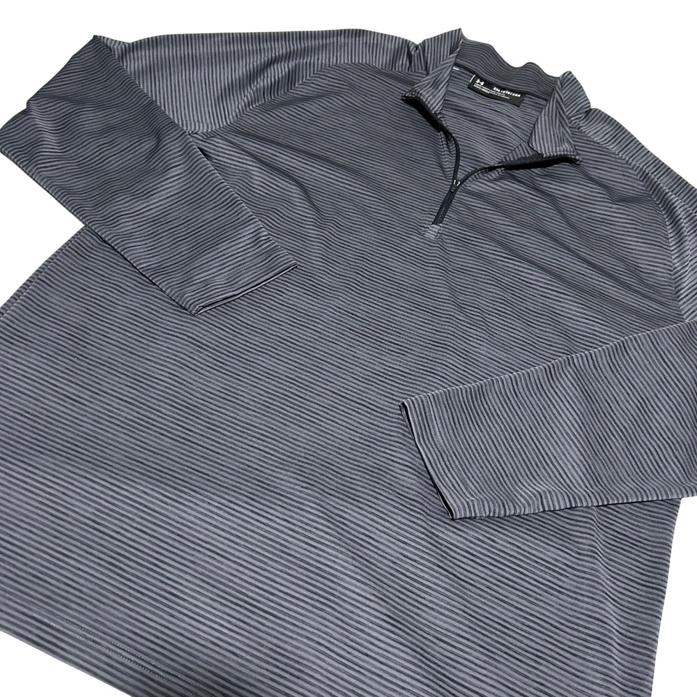 Under Armour Quarter Zip Pullover Mens 2XL Gray Striped Long Sleeve Activewear